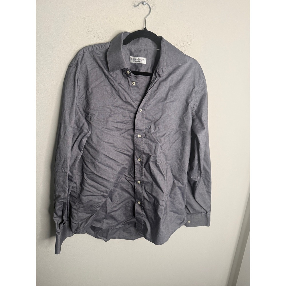 Yves Saint Laurent Pour Homme Grey Dress Shirt Mens 16.5 42 Long Sleeve YSL
